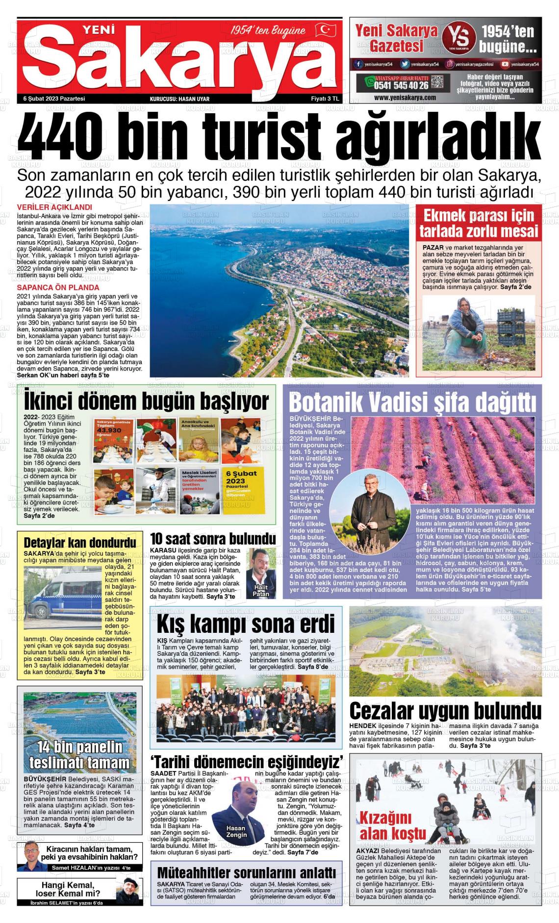 06 Şubat 2023 Yeni Sakarya Gazete Manşeti