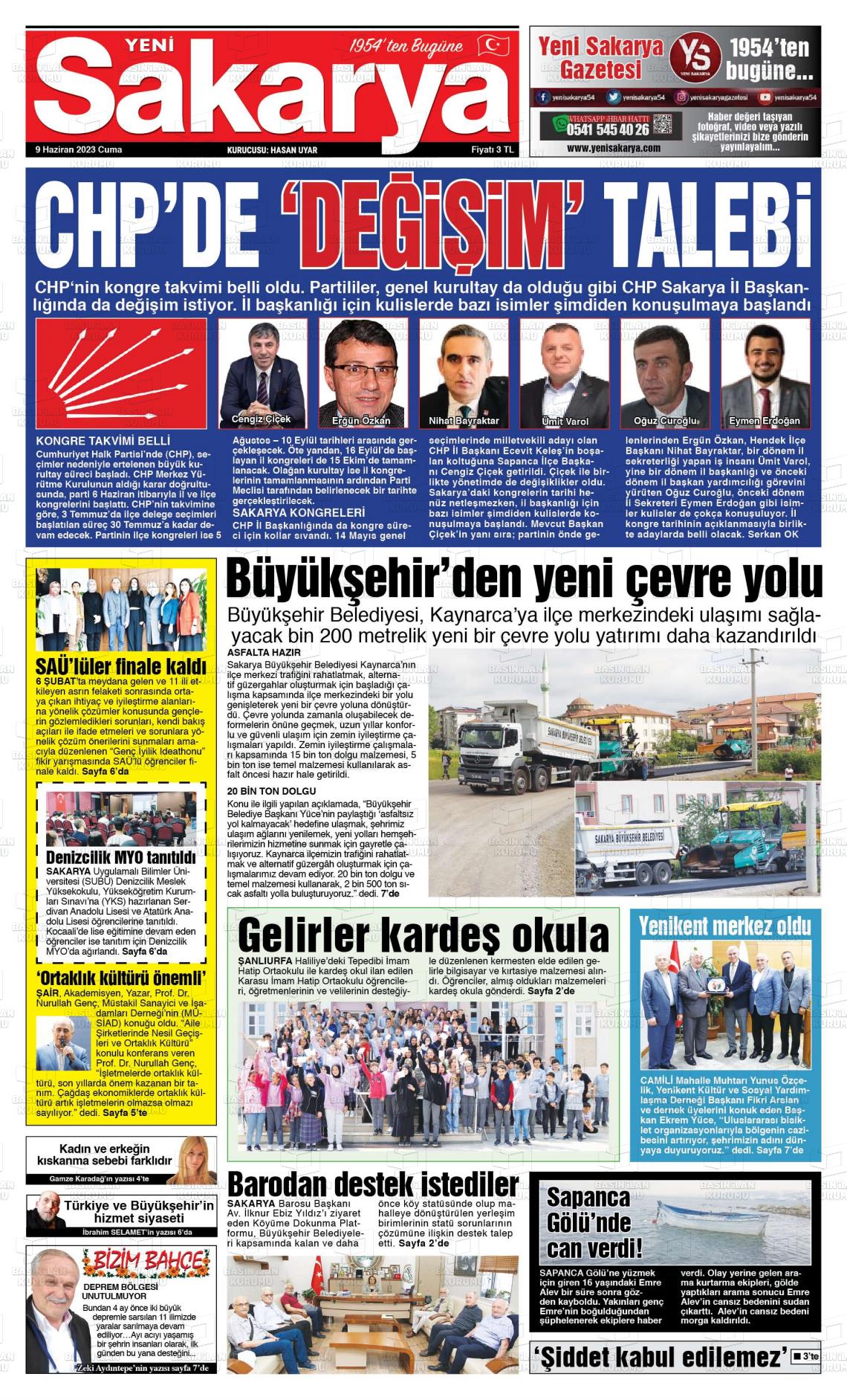 10 Haziran 2023 Yeni Sakarya Gazete Manşeti