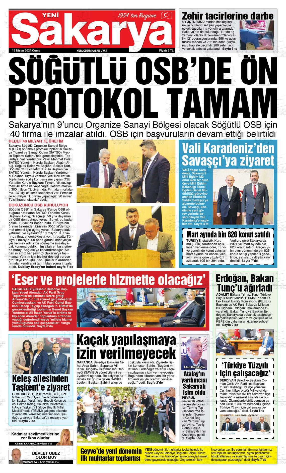 19 Nisan 2024 Yeni Sakarya Gazete Manşeti