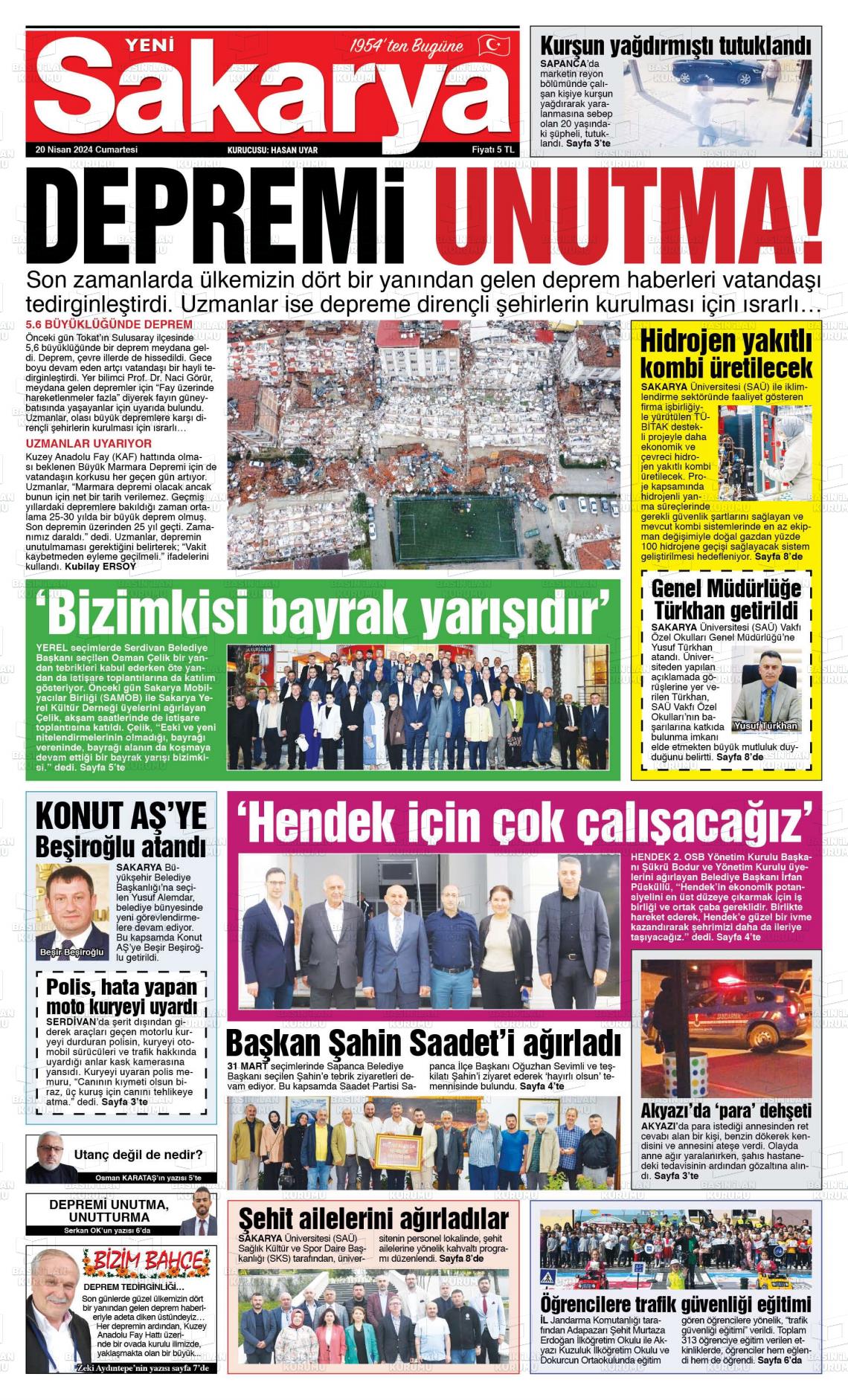 20 Nisan 2024 Yeni Sakarya Gazete Manşeti