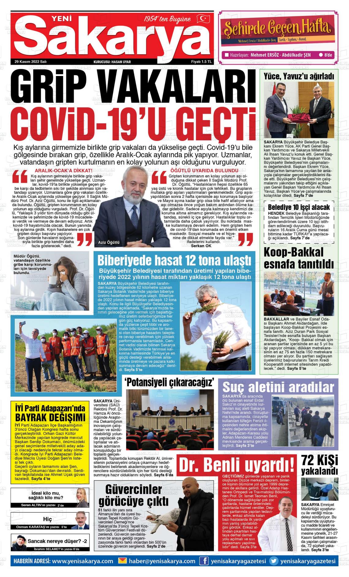 29 Kasım 2022 Yeni Sakarya Gazete Manşeti