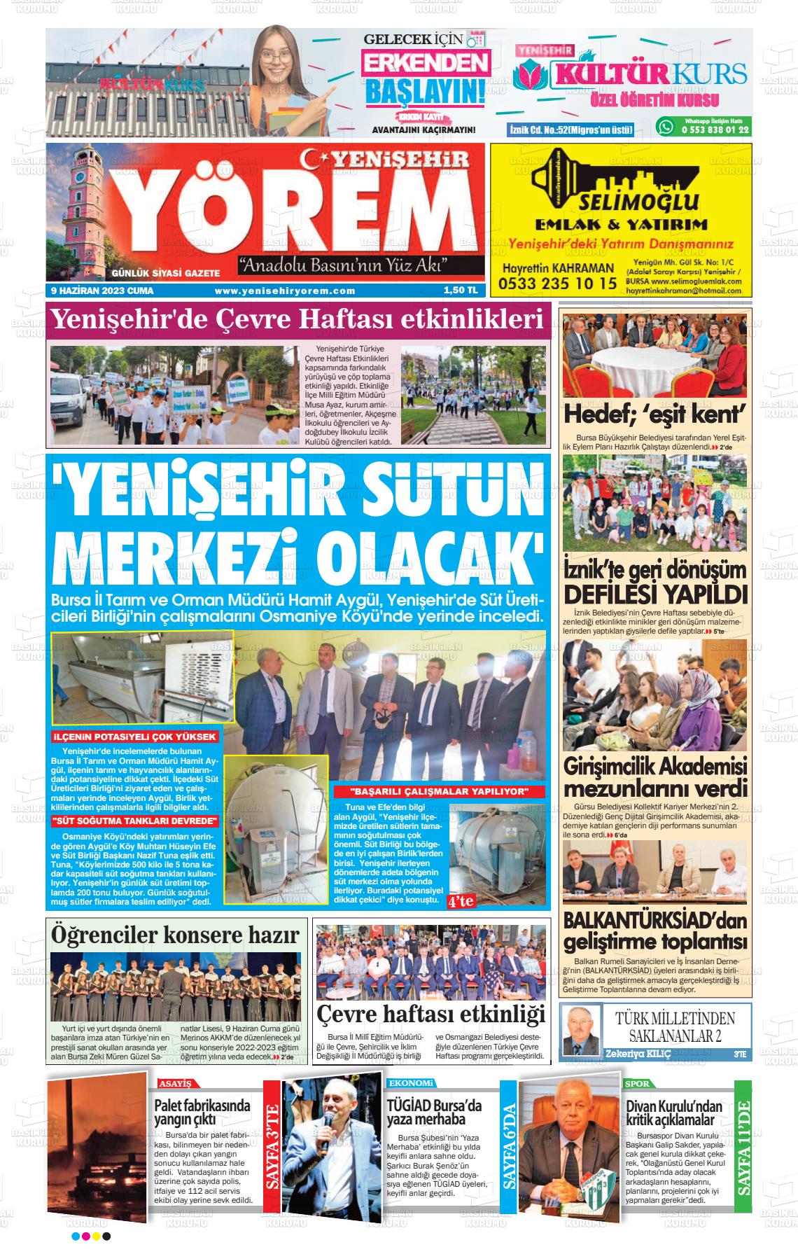 09 Haziran 2023 Yenişehir Yörem Gazete Manşeti