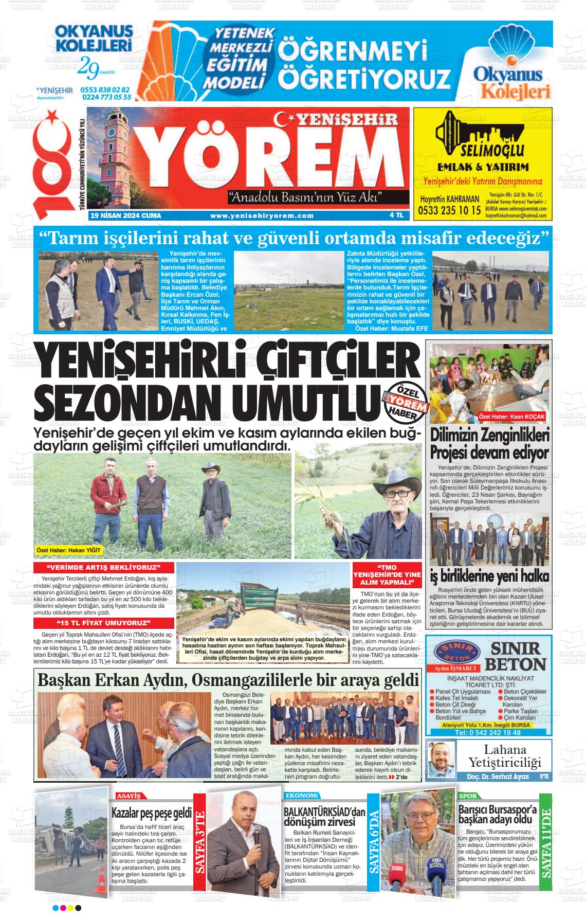 19 Nisan 2024 Yenişehir Yörem Gazete Manşeti