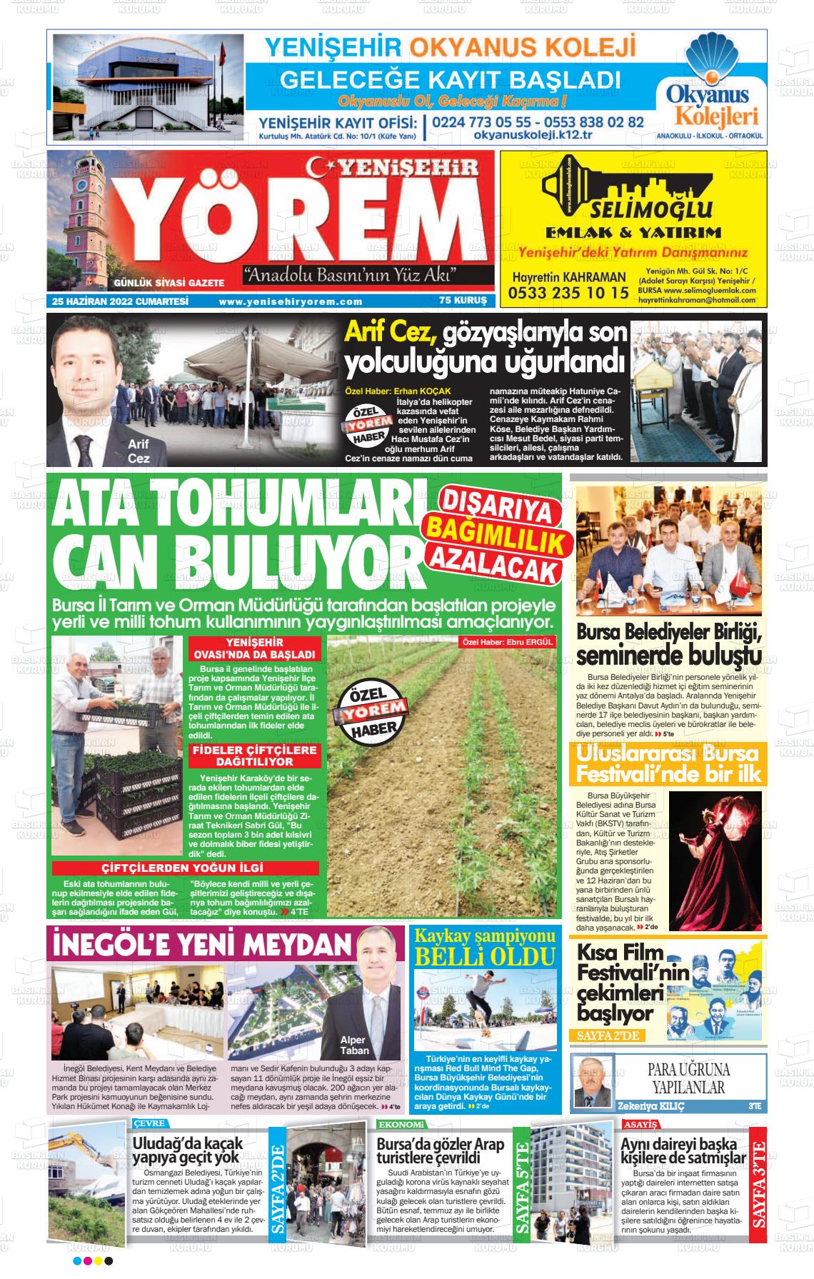 25 Haziran 2022 Yenişehir Yörem Gazete Manşeti