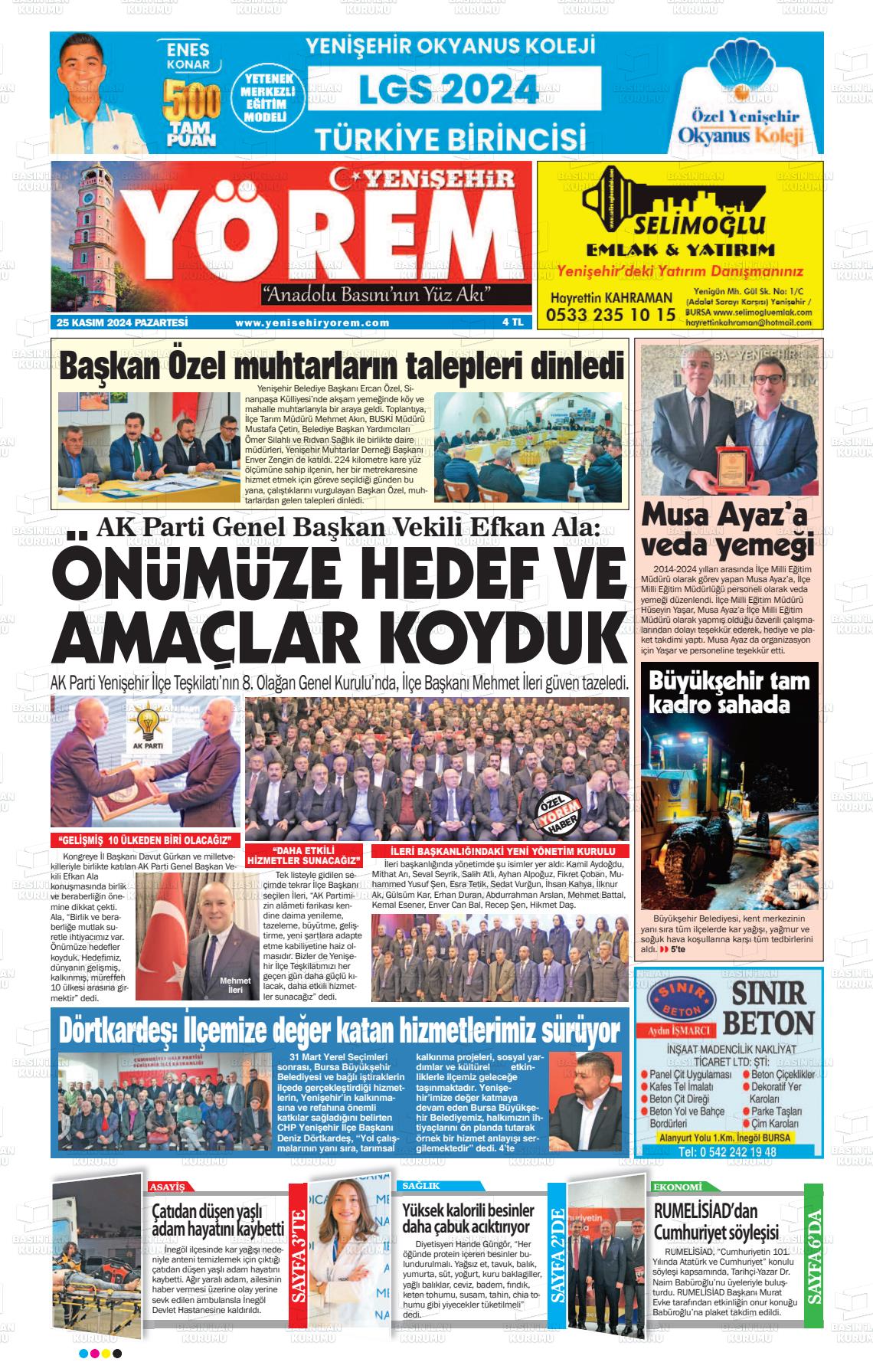 25 Kasım 2024 Yenişehir Yörem Gazete Manşeti