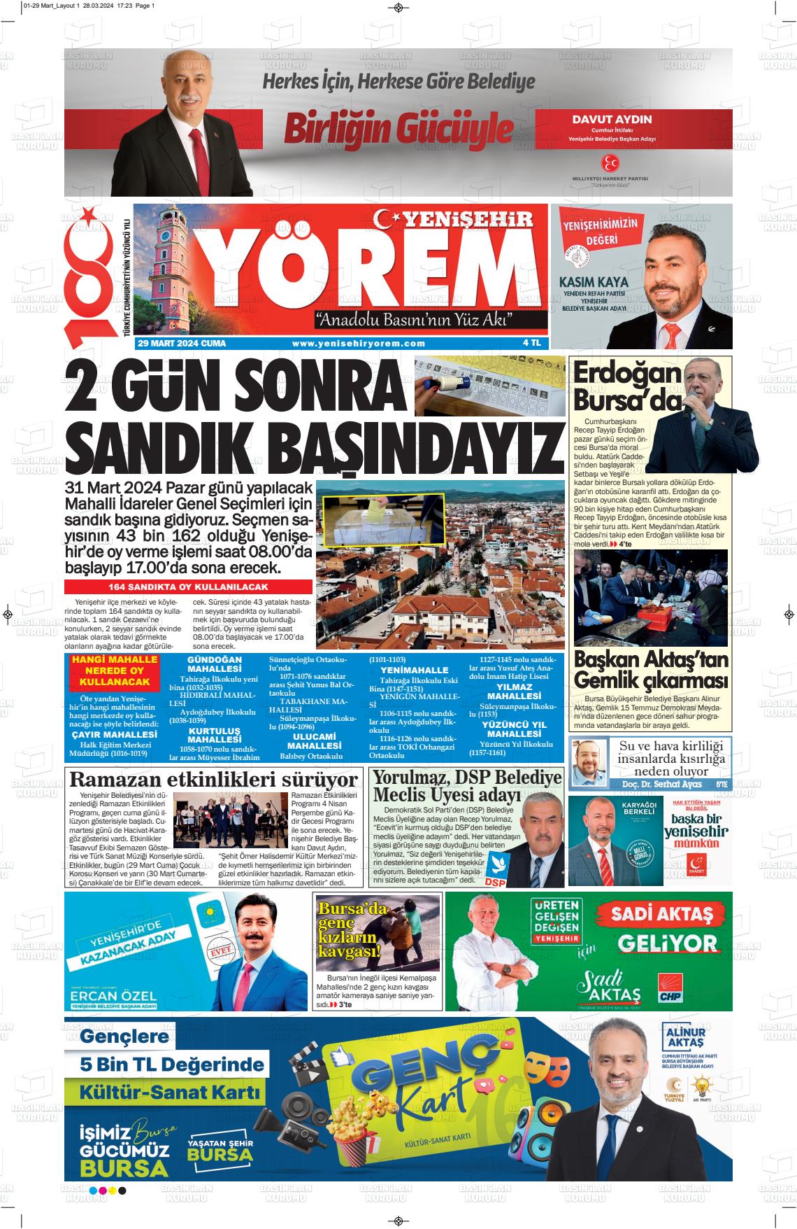 29 Mart 2024 Yenişehir Yörem Gazete Manşeti