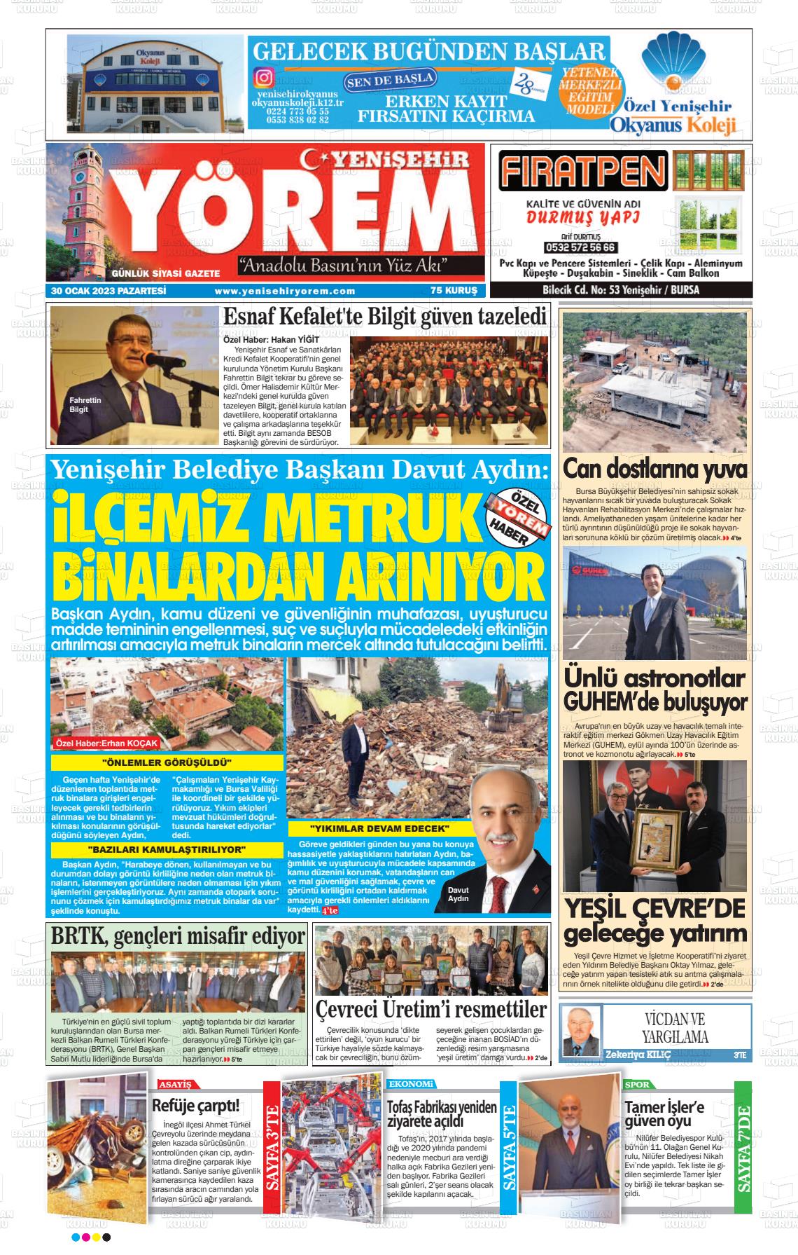 30 Ocak 2023 Yenişehir Yörem Gazete Manşeti