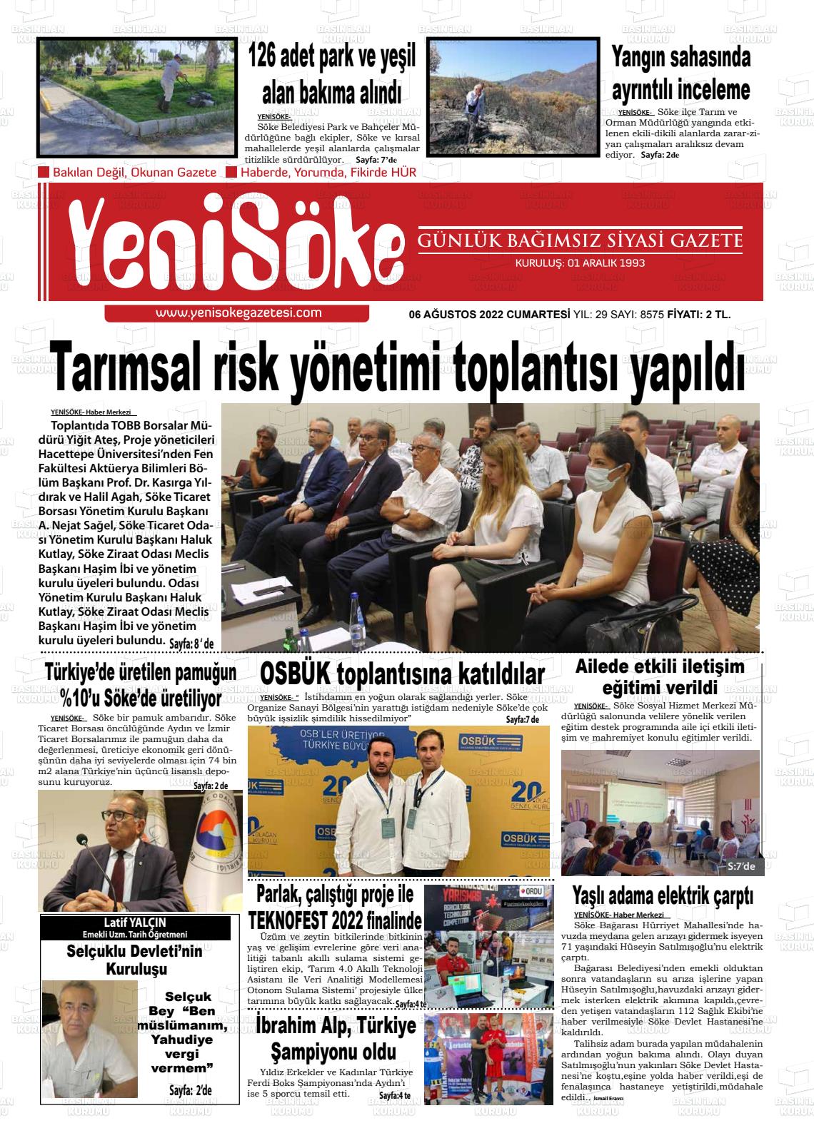 06 Ağustos 2022 Yeni Söke Gazete Manşeti