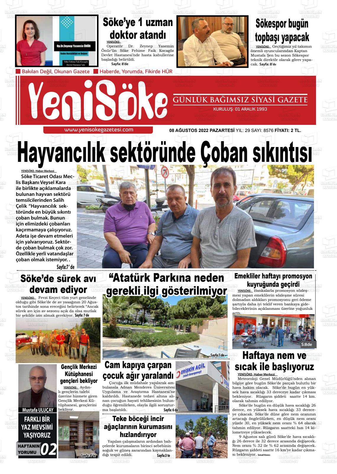 08 Ağustos 2022 Yeni Söke Gazete Manşeti