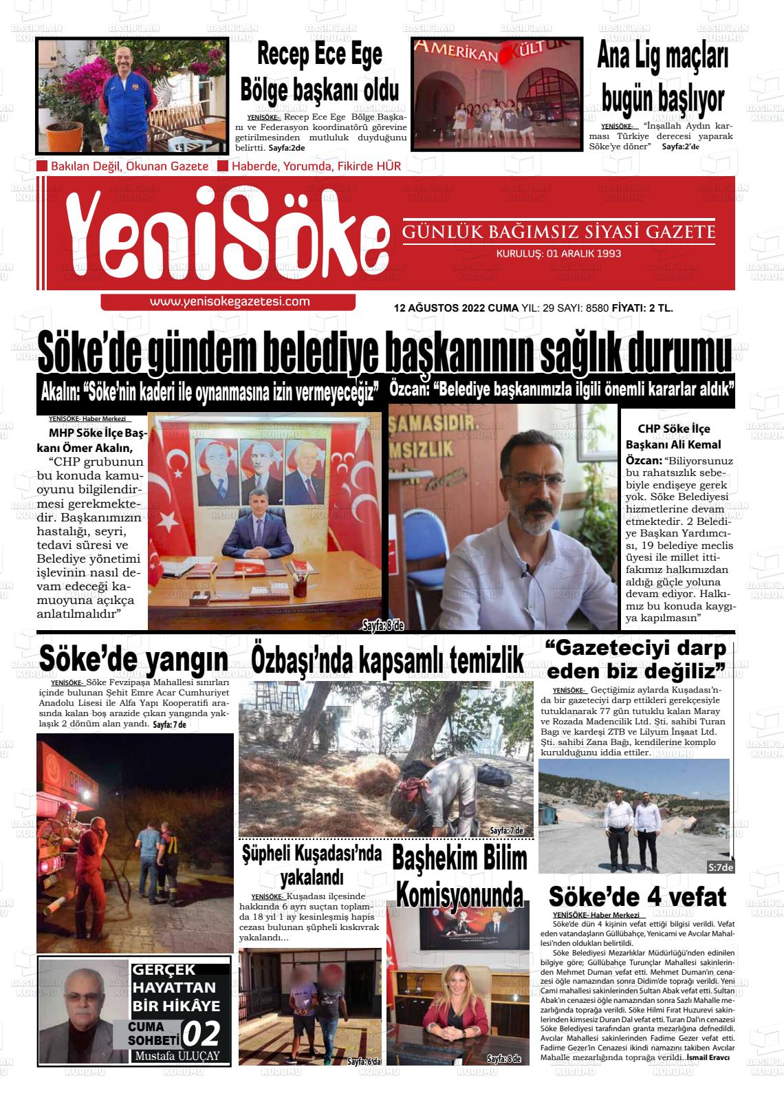 12 Ağustos 2022 Yeni Söke Gazete Manşeti