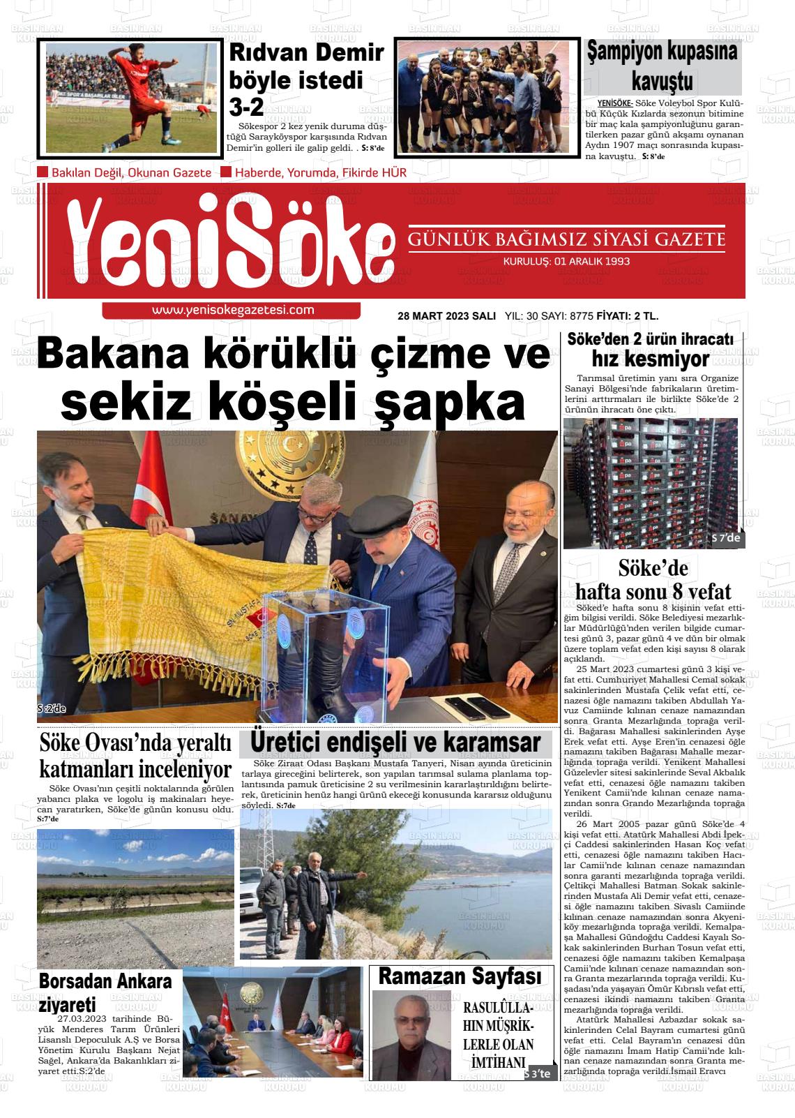 28 Mart 2023 Yeni Söke Gazete Manşeti