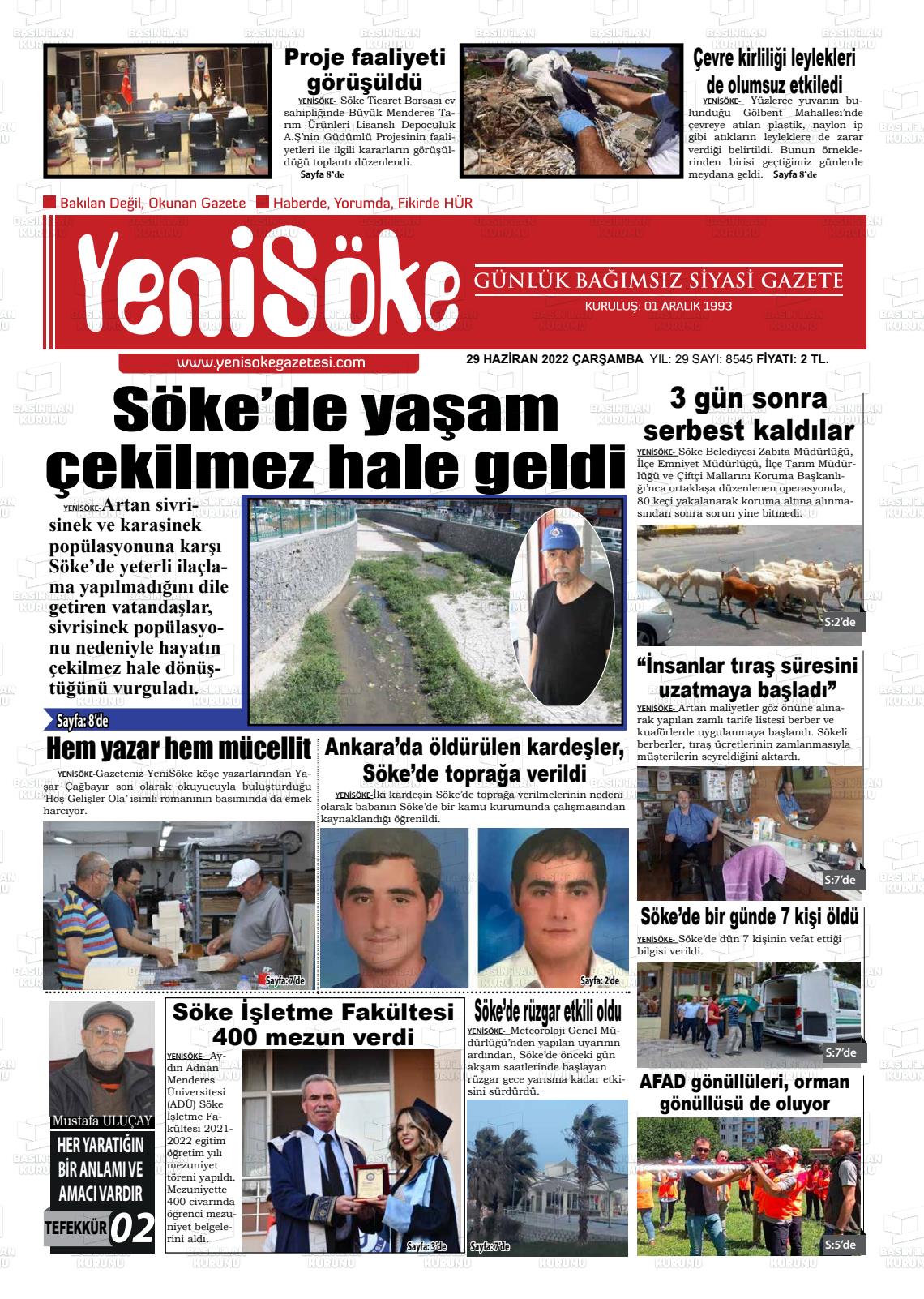 29 Haziran 2022 Yeni Söke Gazete Manşeti