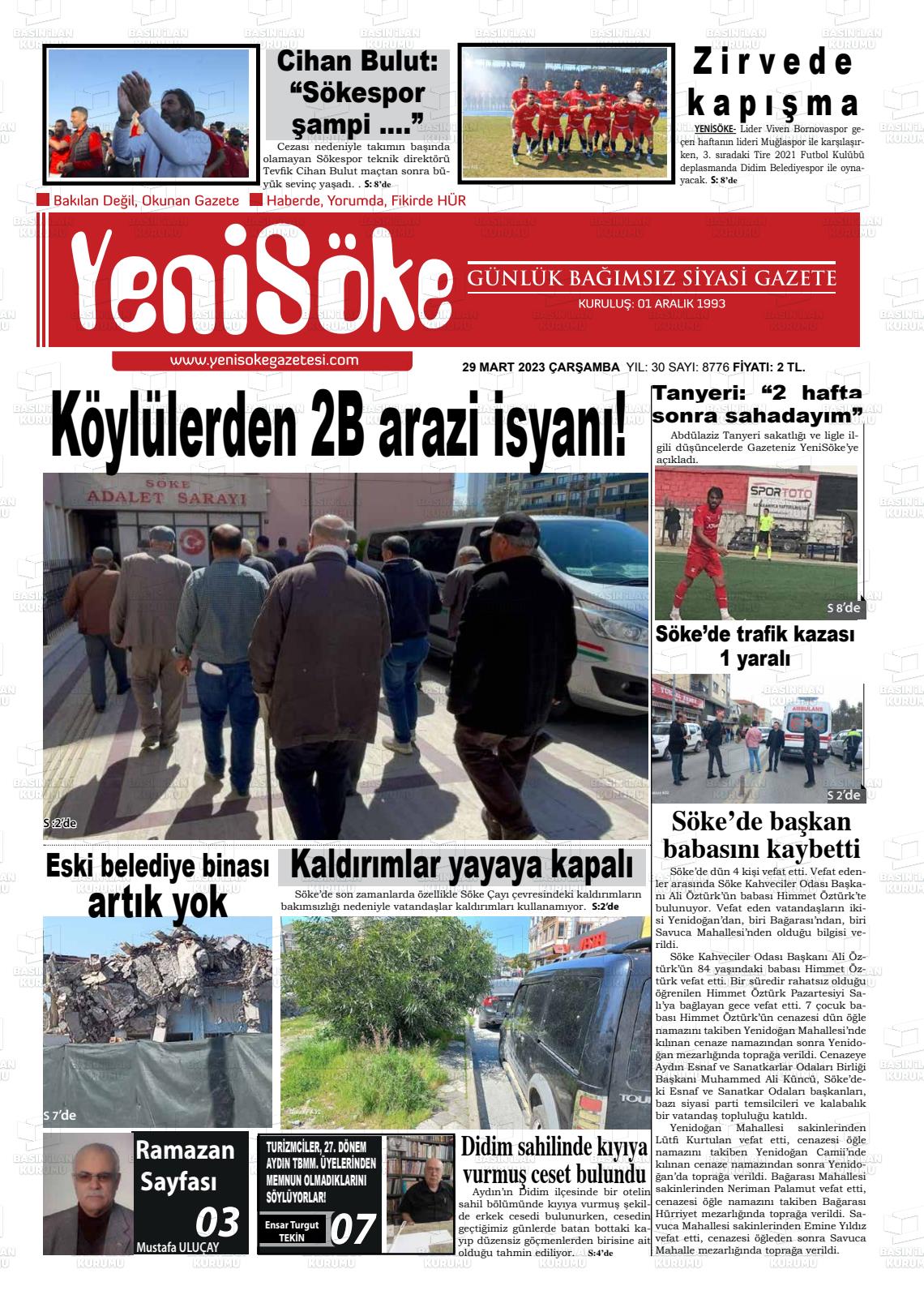 29 Mart 2023 Yeni Söke Gazete Manşeti
