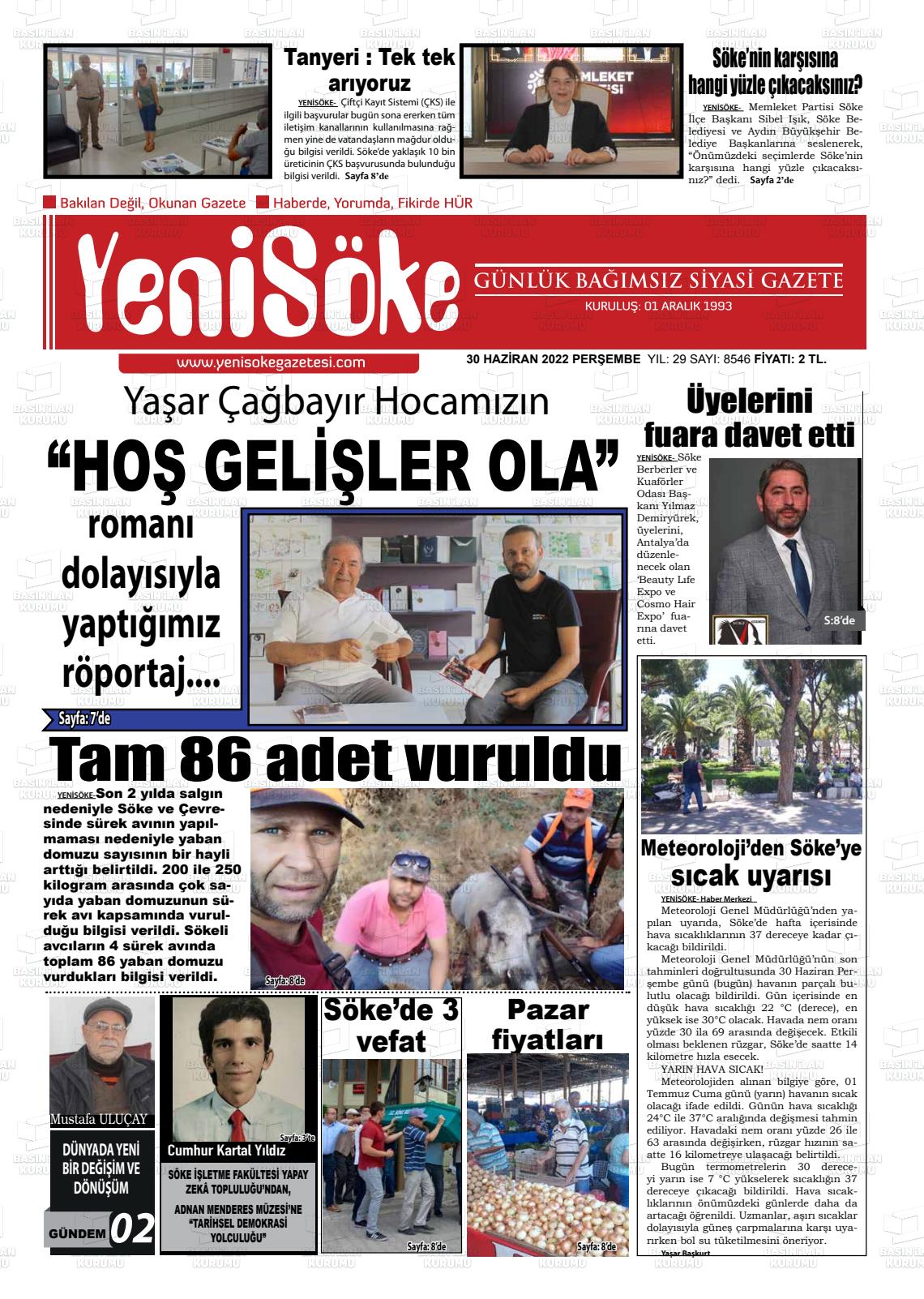 01 Temmuz 2022 Yeni Söke Gazete Manşeti