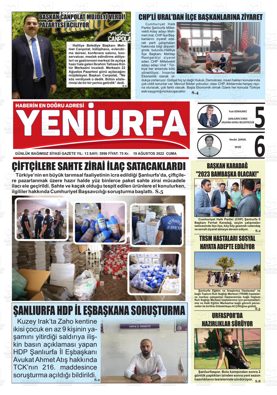 Yeni Urfa Gazete Manşeti