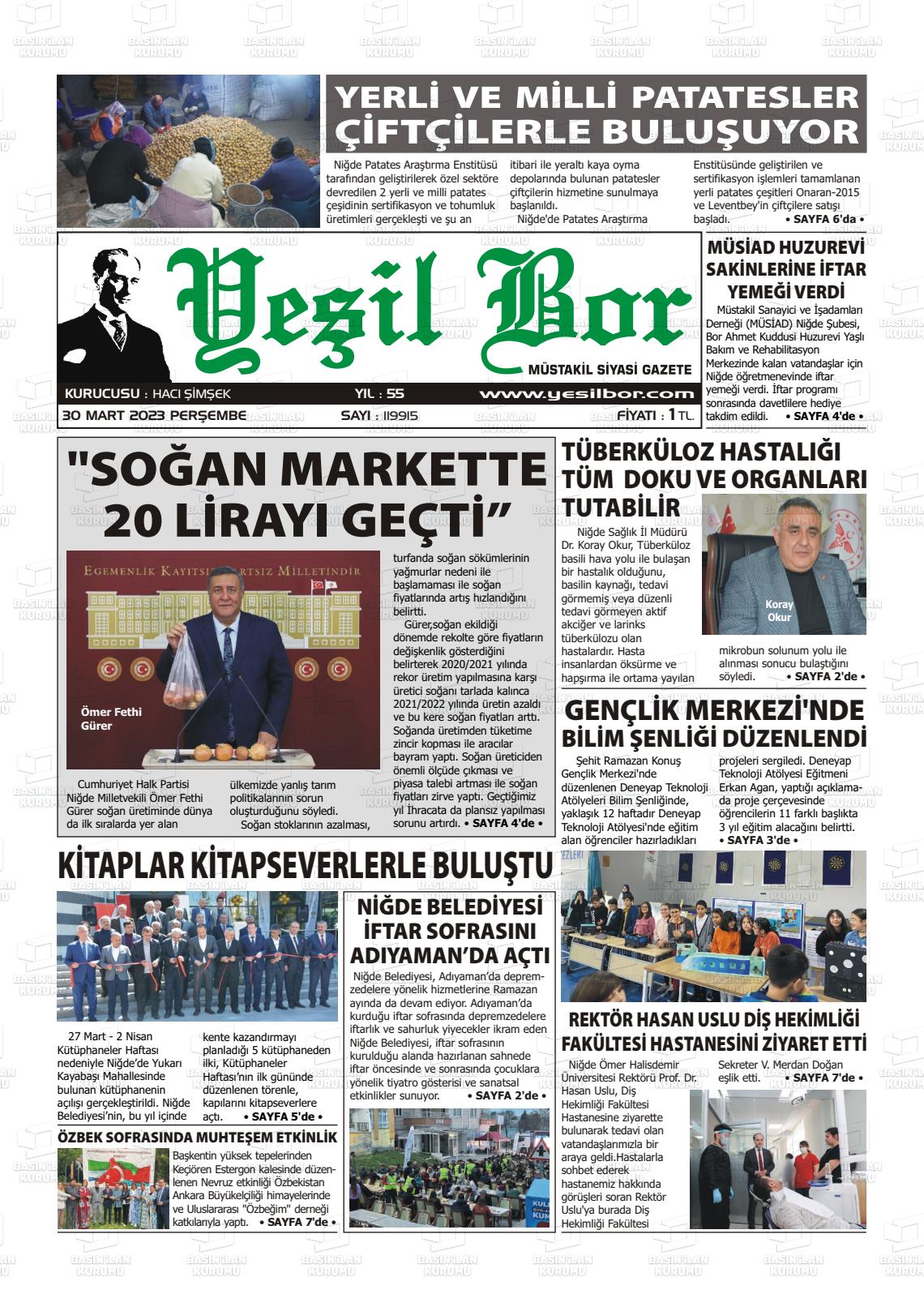 30 Mart 2023 Yeşil Bor Gazete Manşeti