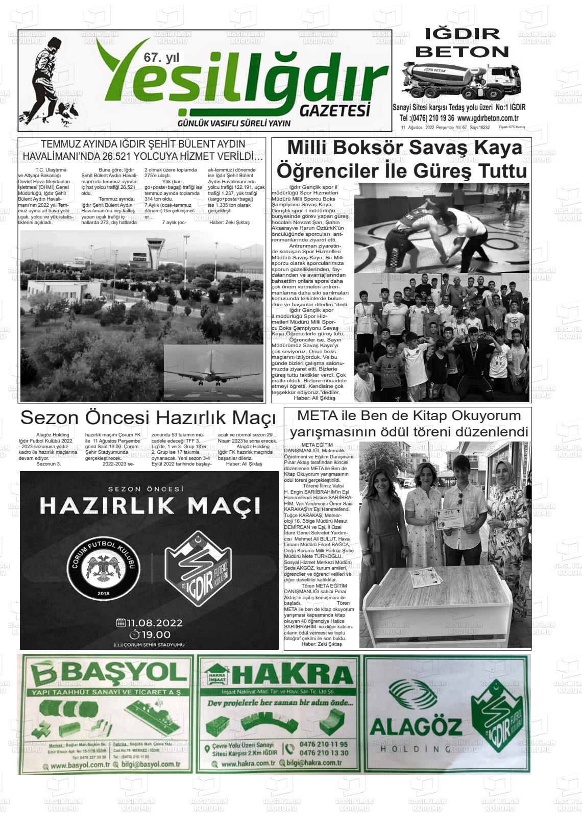 Yeşil Iğdır Gazete Manşeti