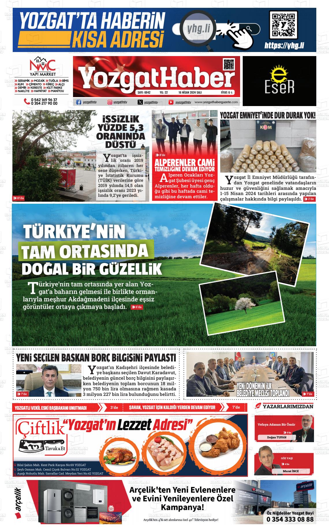 17 Nisan 2024 Yozgat Haber Gazete Manşeti