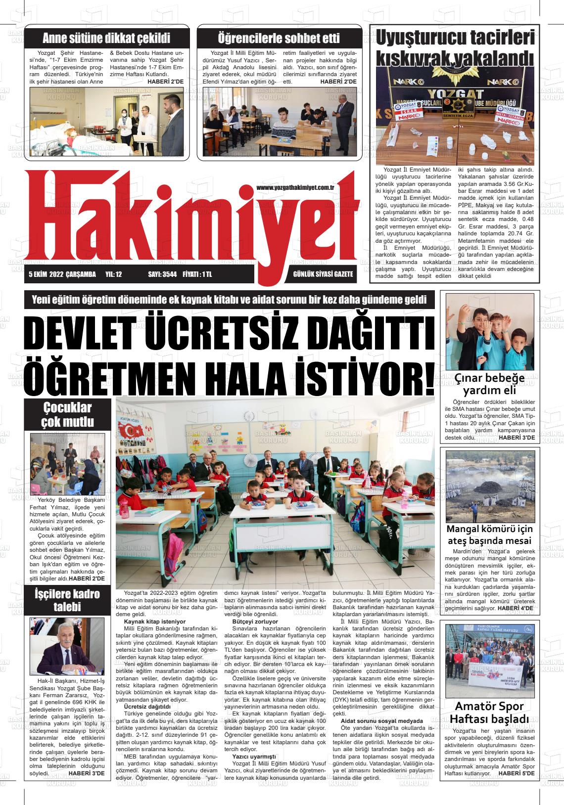 05 Ekim 2022 Yozgat Hakimiyet Gazete Manşeti