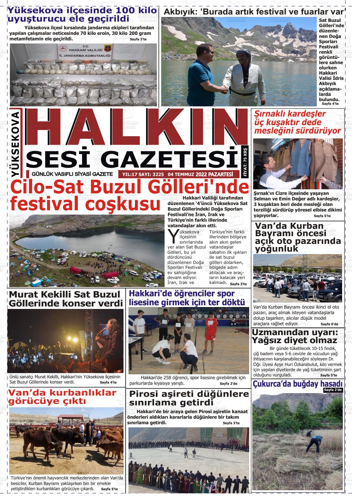 04 Temmuz 2022 Yüksekova Halkın Sesi Gazete Manşeti