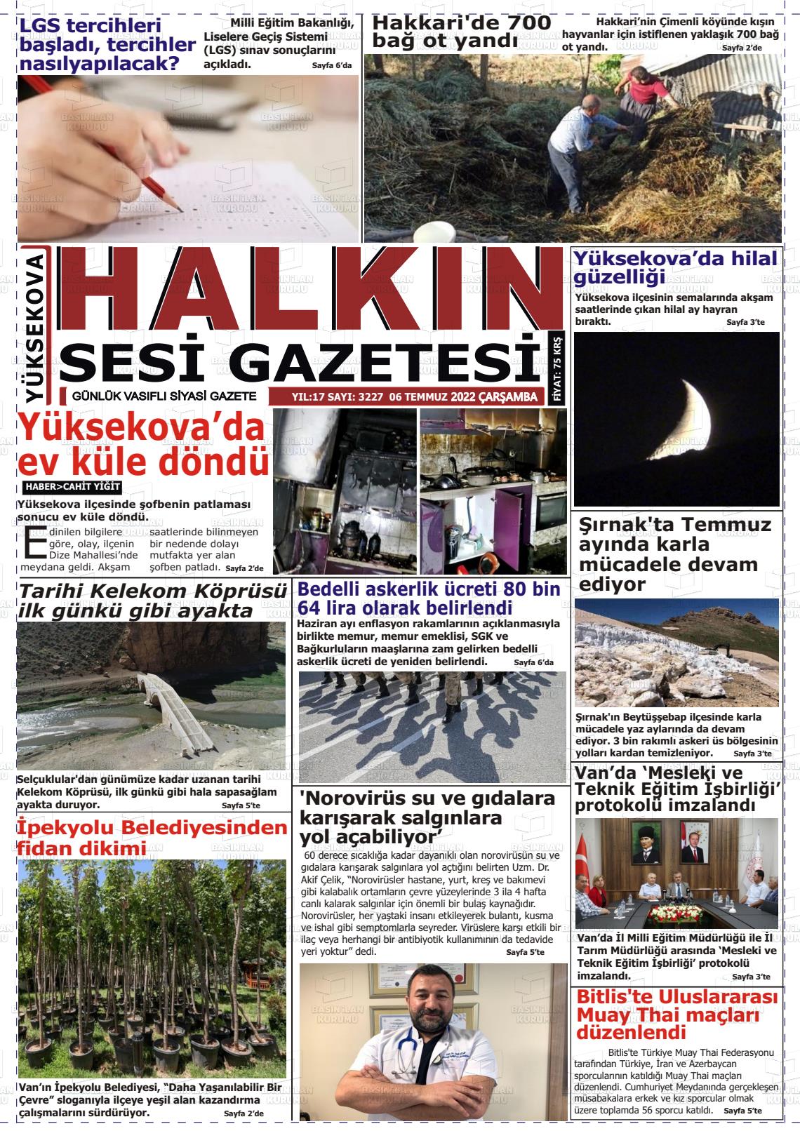 06 Temmuz 2022 Yüksekova Halkın Sesi Gazete Manşeti