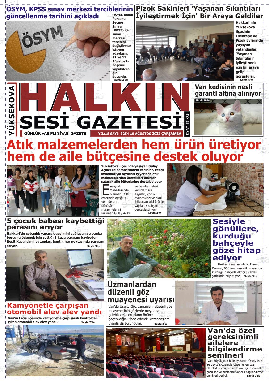 10 Ağustos 2022 Yüksekova Halkın Sesi Gazete Manşeti