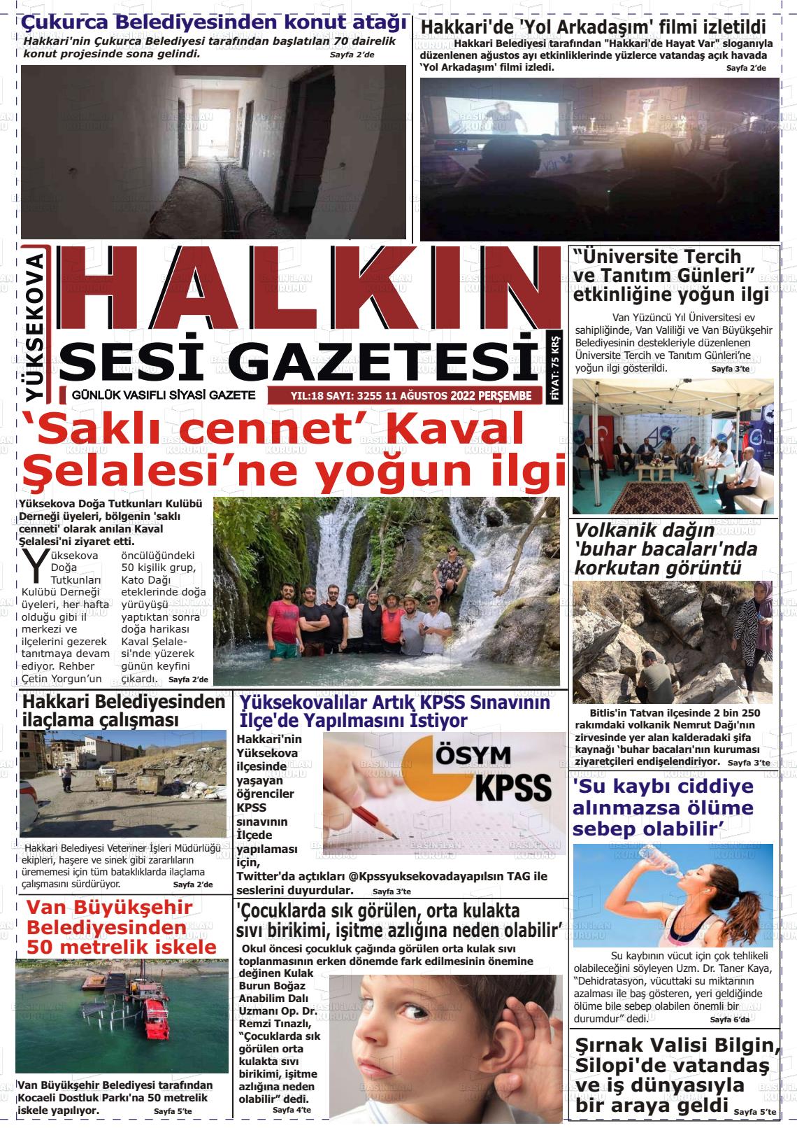 Yüksekova Halkın Sesi Gazete Manşeti