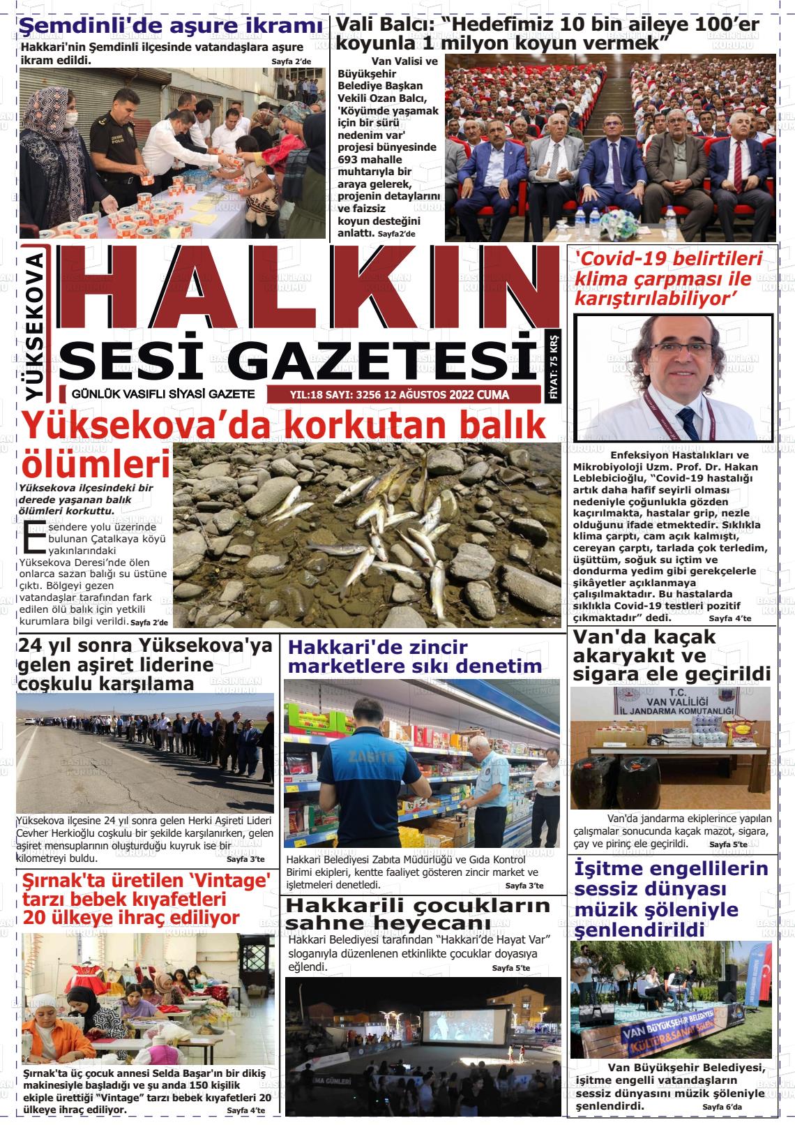 12 Ağustos 2022 Yüksekova Halkın Sesi Gazete Manşeti