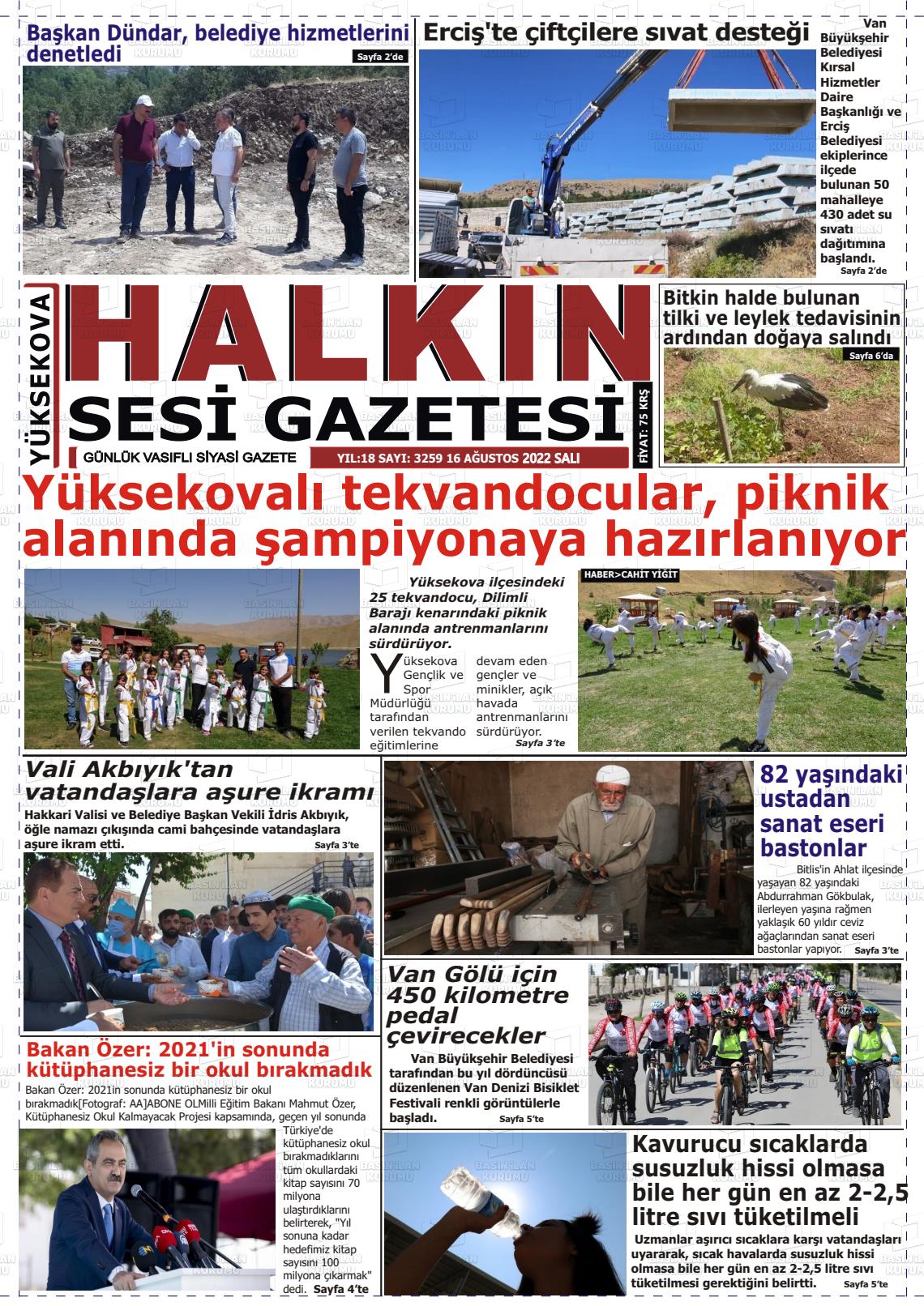 16 Ağustos 2022 Yüksekova Halkın Sesi Gazete Manşeti