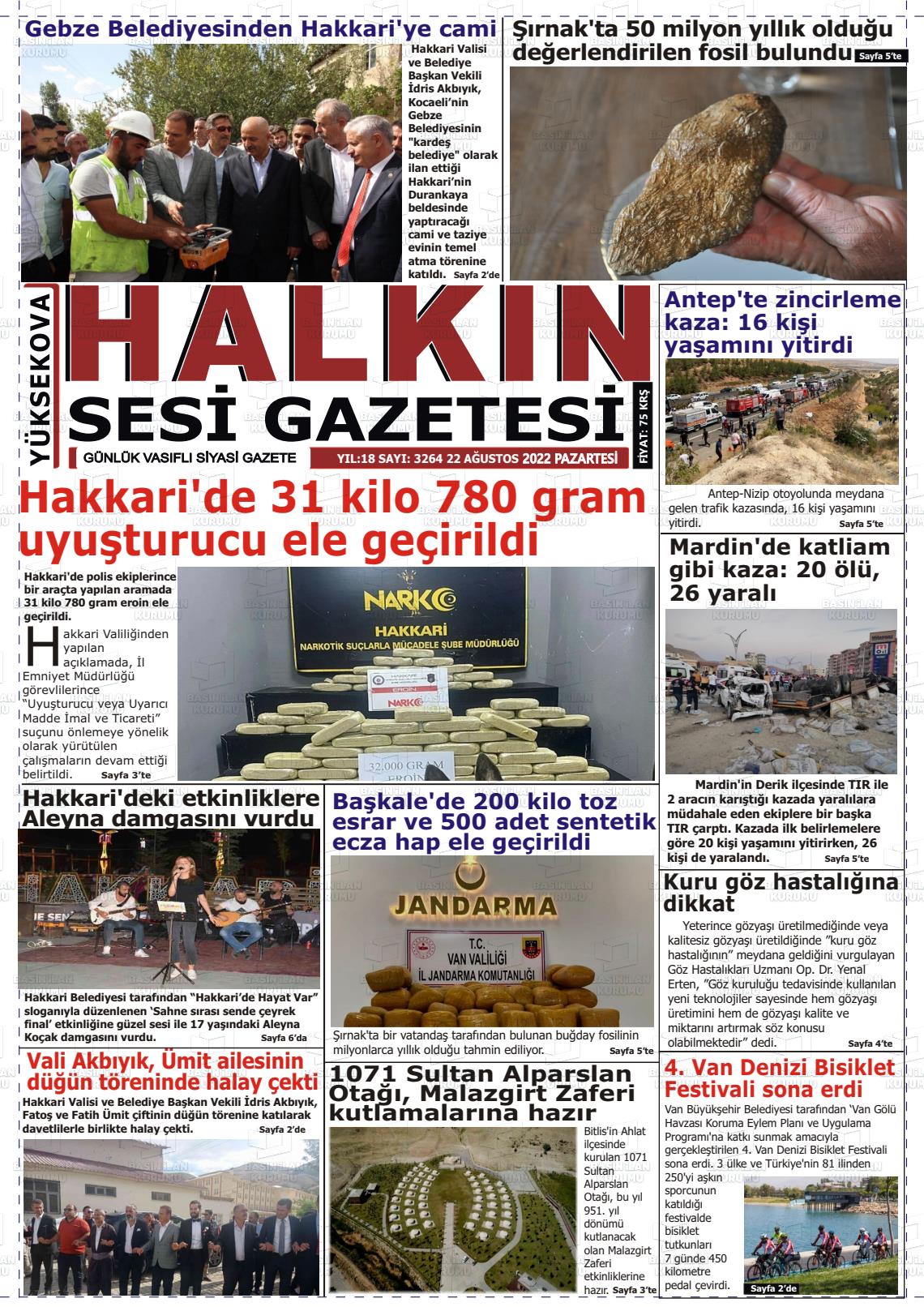 23 Ağustos 2022 Yüksekova Halkın Sesi Gazete Manşeti