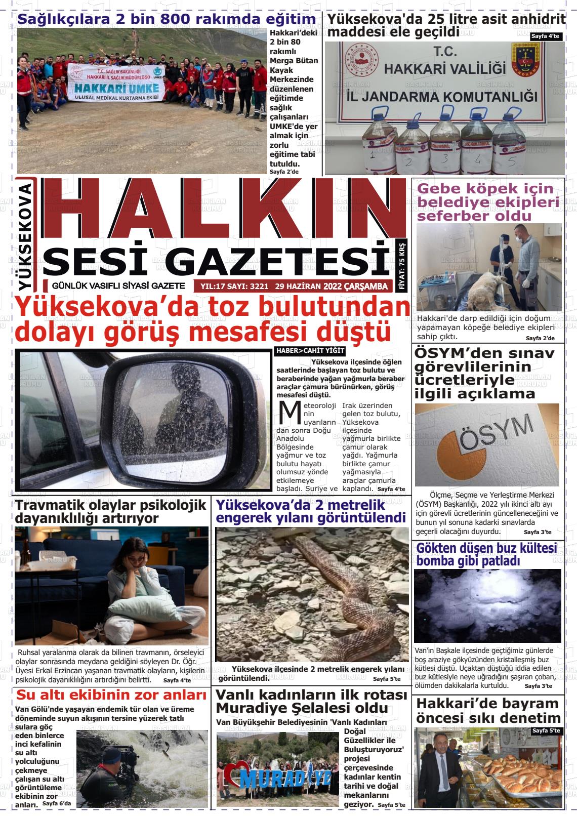 29 Haziran 2022 Yüksekova Halkın Sesi Gazete Manşeti