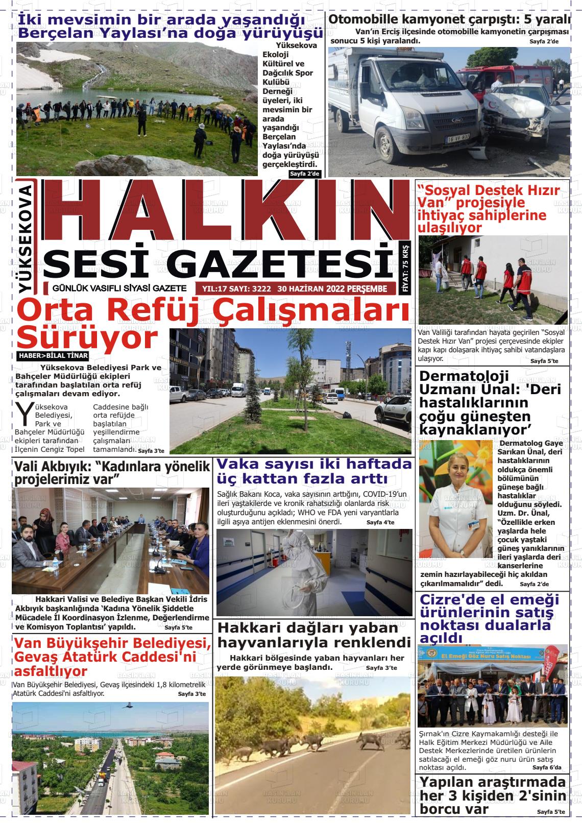 01 Temmuz 2022 Yüksekova Halkın Sesi Gazete Manşeti