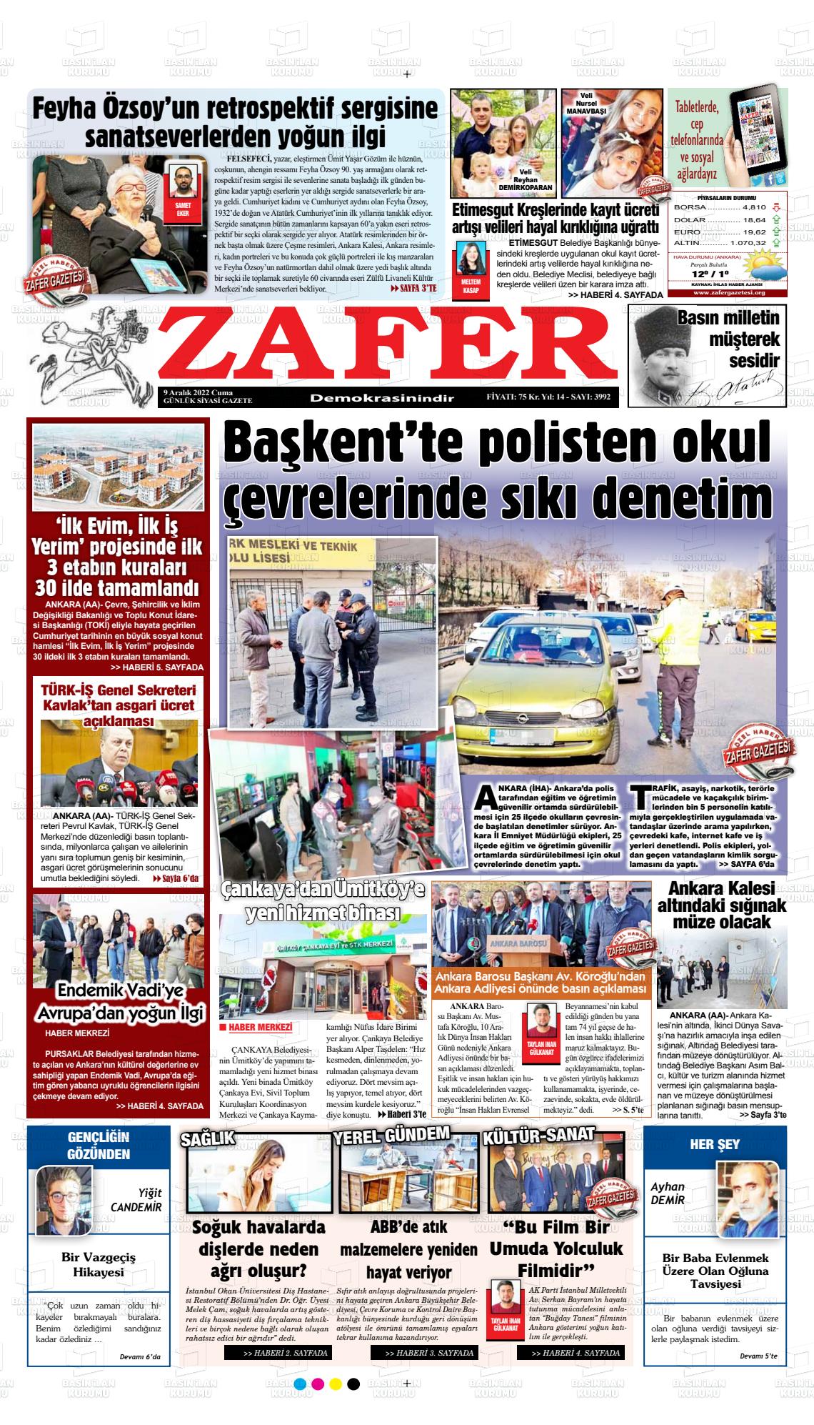 09 Aralık 2022 Zafer Gazete Manşeti